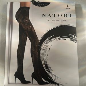 NWT Natori Size Large Black Feather Net Tights